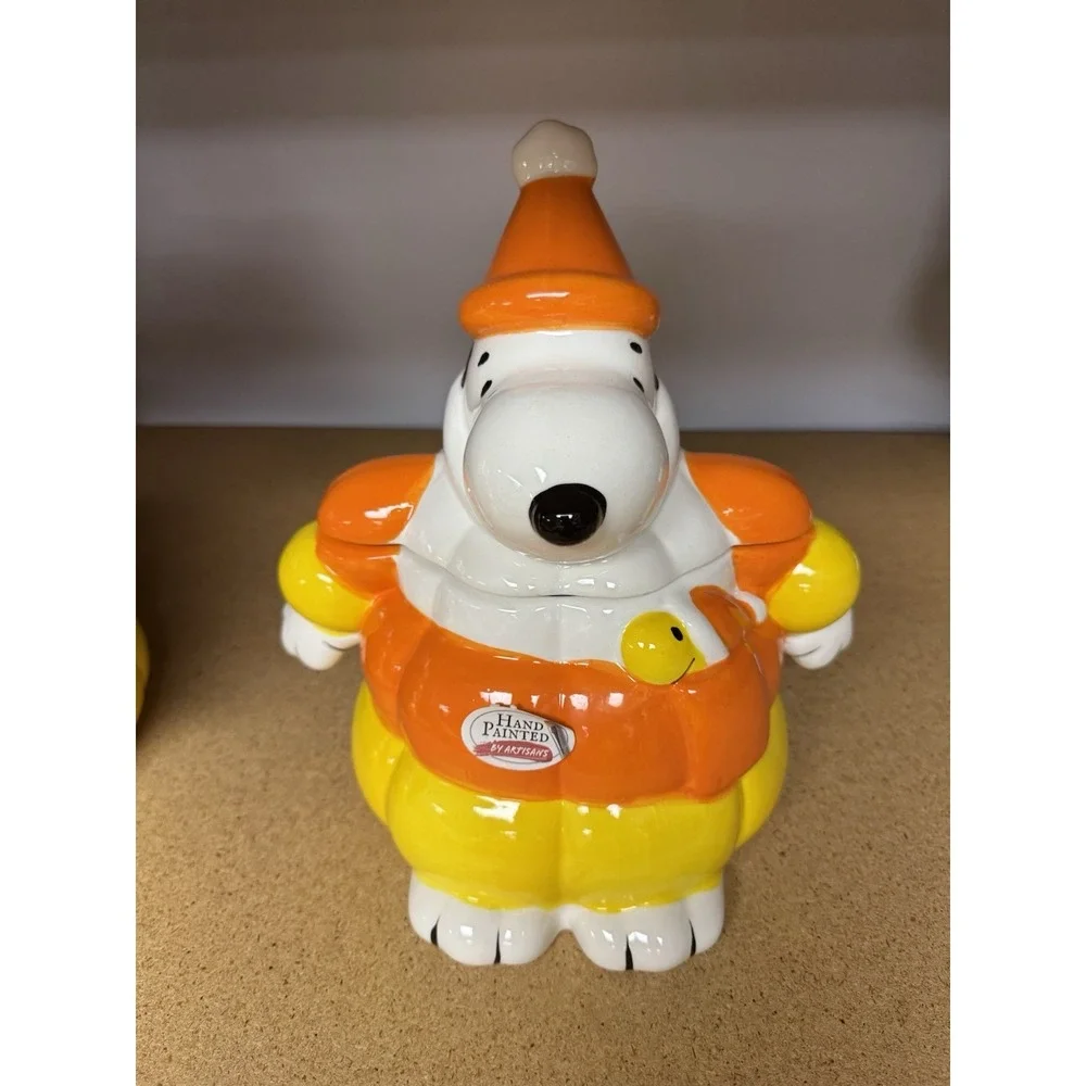 Peanuts Snoopy Woodstock Halloween Candy Corn Puffer Jacket Cookie Jar Canister